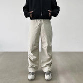 Hearujoy Nylon Quick Dry Pleated Knee Wide Leg Baggy Cargos Men's Drawstring Waist Straight Casual Trousers Y2K Oversized Loose Pants